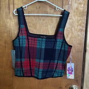 Johnny Wujek Plaid Womens XL Top New With Tags Holiday Red Green Crop